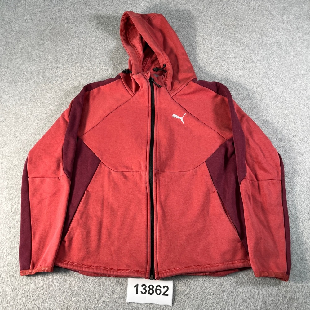 Puma Forever Better Hoodie Womens Small Maroon Logo Fleece Lined Winter Full Zip